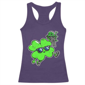 Funny Basketball Shamrock Racerback Tank Top Dunking Sports Player St. Patrick's Day TS02 Purple Print Your Wear