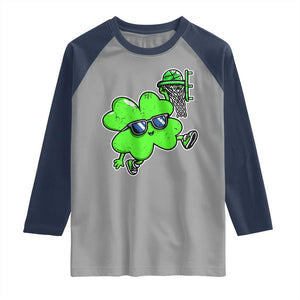 Funny Basketball Shamrock Raglan Shirt Dunking Sports Player St. Patrick's Day TS02 Sport Gray Navy Print Your Wear