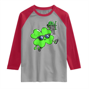 Funny Basketball Shamrock Raglan Shirt Dunking Sports Player St. Patrick's Day TS02 Sport Gray Red Print Your Wear