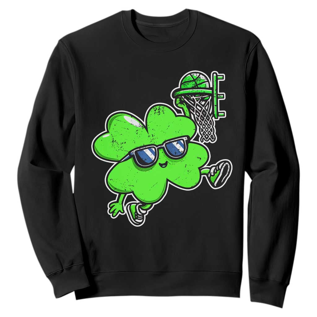 Funny Basketball Shamrock Sweatshirt Dunking Sports Player St. Patrick's Day TS02 Black Print Your Wear