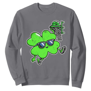 Funny Basketball Shamrock Sweatshirt Dunking Sports Player St. Patrick's Day TS02 Charcoal Print Your Wear