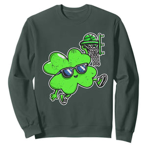 Funny Basketball Shamrock Sweatshirt Dunking Sports Player St. Patrick's Day TS02 Dark Forest Green Print Your Wear