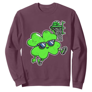 Funny Basketball Shamrock Sweatshirt Dunking Sports Player St. Patrick's Day TS02 Maroon Print Your Wear