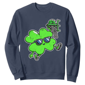Funny Basketball Shamrock Sweatshirt Dunking Sports Player St. Patrick's Day TS02 Navy Print Your Wear