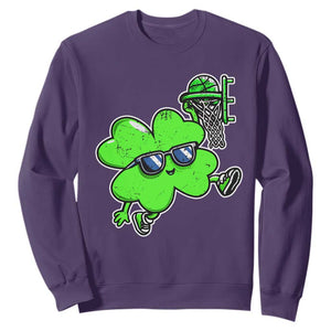 Funny Basketball Shamrock Sweatshirt Dunking Sports Player St. Patrick's Day TS02 Purple Print Your Wear