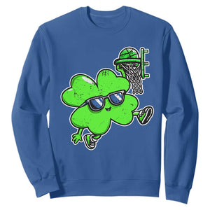 Funny Basketball Shamrock Sweatshirt Dunking Sports Player St. Patrick's Day TS02 Royal Blue Print Your Wear