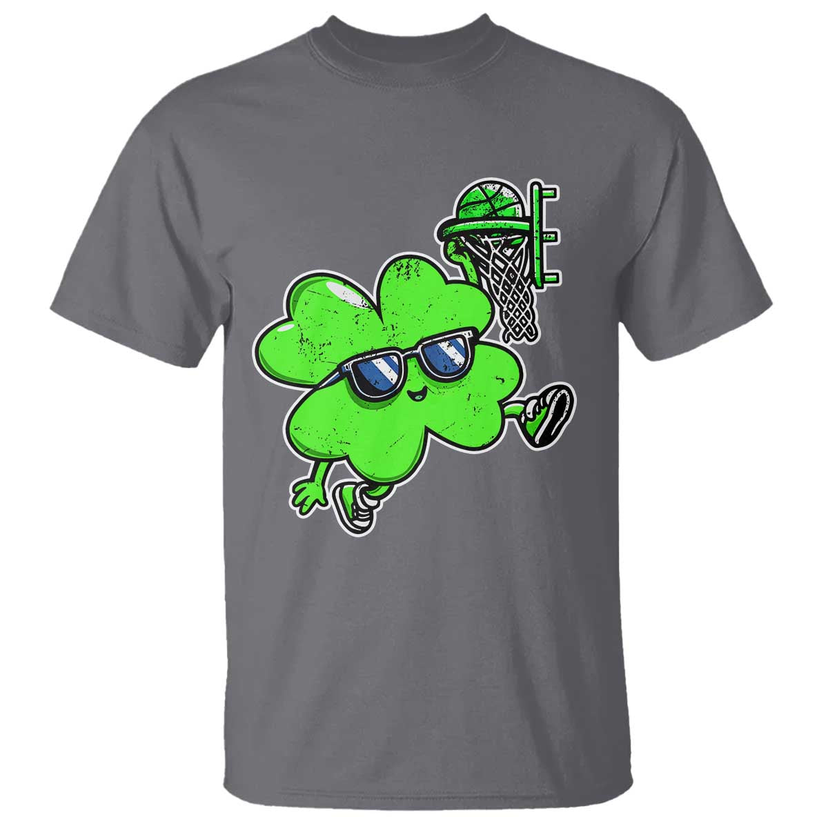 Funny Basketball Shamrock T Shirt Dunking Sports Player St. Patrick's Day TS02 Charcoal Print Your Wear