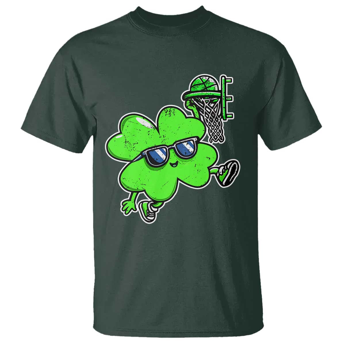 Funny Basketball Shamrock T Shirt Dunking Sports Player St. Patrick's Day TS02 Dark Forest Green Print Your Wear
