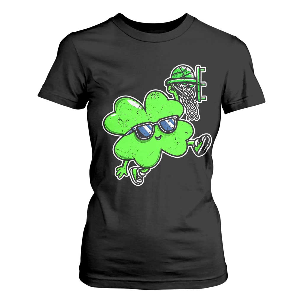 Funny Basketball Shamrock T Shirt For Women Dunking Sports Player St. Patrick's Day TS02 Black Print Your Wear