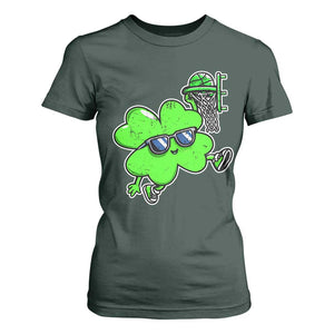 Funny Basketball Shamrock T Shirt For Women Dunking Sports Player St. Patrick's Day TS02 Dark Forest Green Print Your Wear