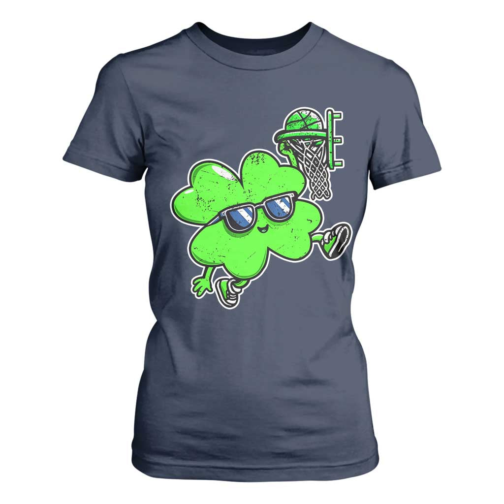 Funny Basketball Shamrock T Shirt For Women Dunking Sports Player St. Patrick's Day TS02 Navy Print Your Wear