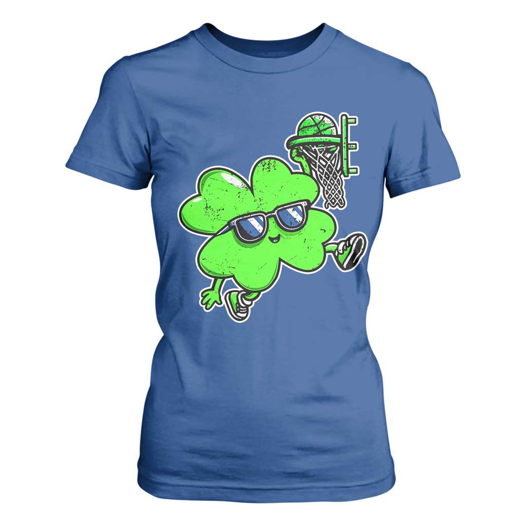 Funny Basketball Shamrock T Shirt For Women Dunking Sports Player St. Patrick's Day TS02 Royal Blue Print Your Wear
