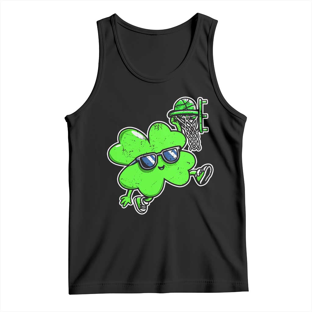 Funny Basketball Shamrock Tank Top Dunking Sports Player St. Patrick's Day TS02 Black Print Your Wear