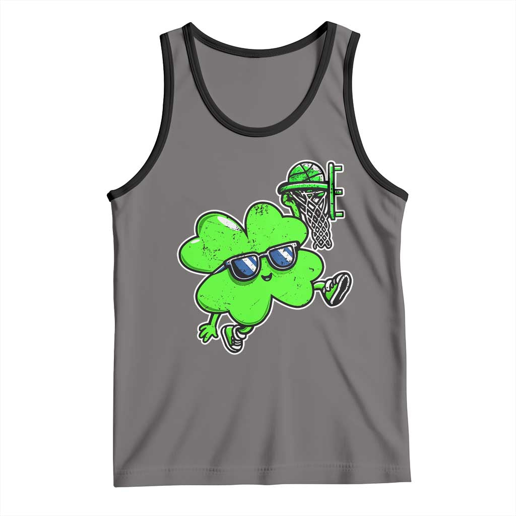 Funny Basketball Shamrock Tank Top Dunking Sports Player St. Patrick's Day TS02 Deep Heather Black Print Your Wear