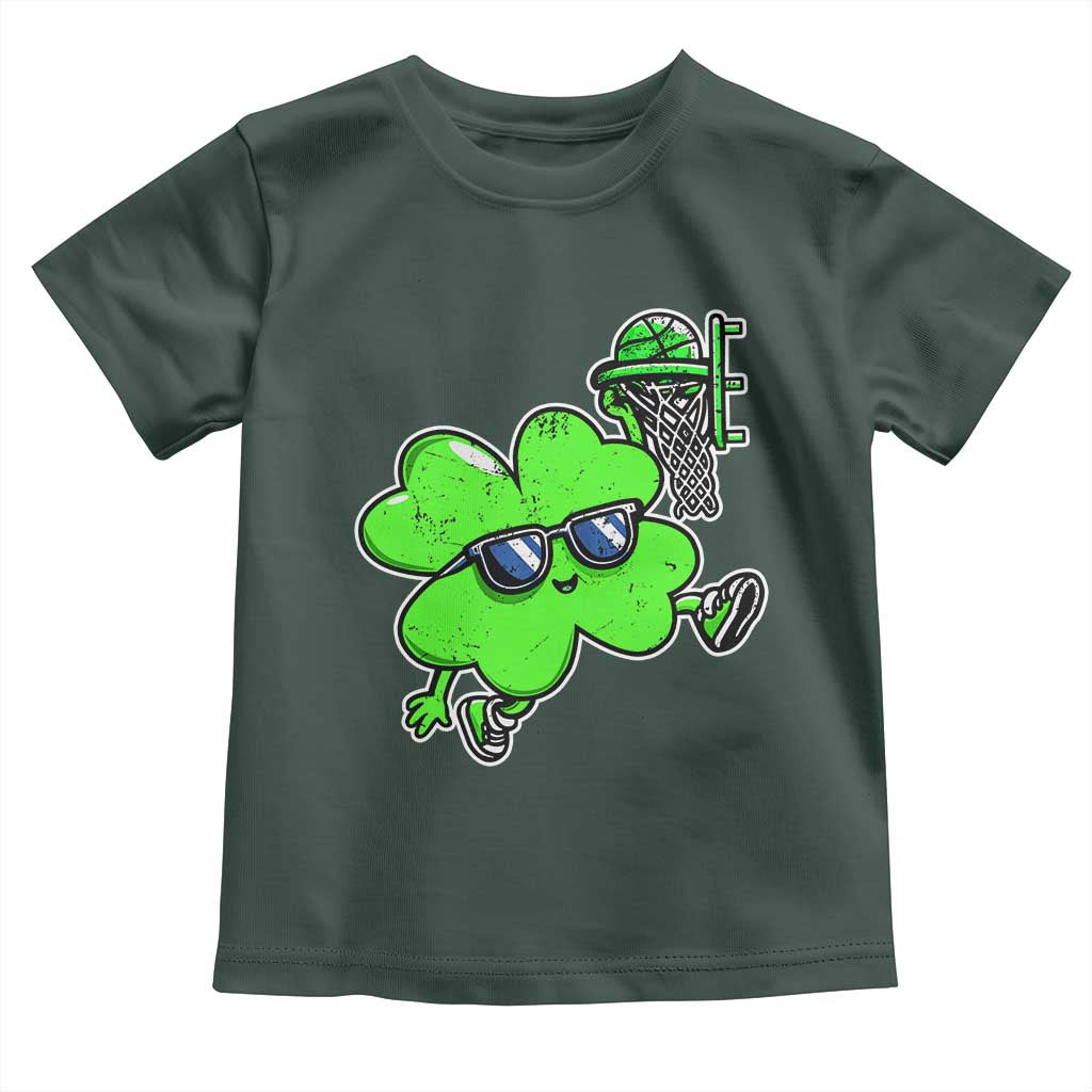 Funny Basketball Shamrock Toddler T Shirt Dunking Sports Player St. Patrick's Day TS02 Dark Forest Green Print Your Wear