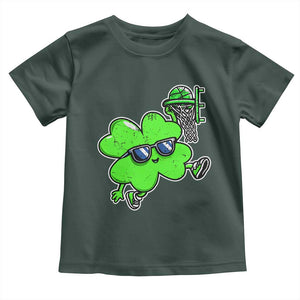 Funny Basketball Shamrock Toddler T Shirt Dunking Sports Player St. Patrick's Day TS02 Dark Forest Green Print Your Wear