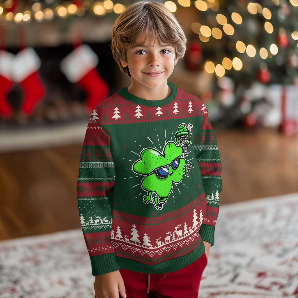 Funny Basketball Shamrock Knit Sweatshirt Dunking Sports Player St. Patrick's Day TS02 Christmas Print Your Wear