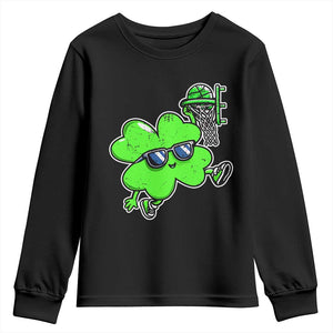 Funny Basketball Shamrock Youth Sweatshirt Dunking Sports Player St. Patrick's Day TS02 Black Print Your Wear