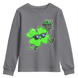 Funny Basketball Shamrock Youth Sweatshirt Dunking Sports Player St. Patrick's Day TS02 Charcoal Print Your Wear