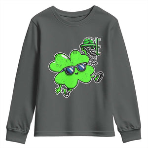 Funny Basketball Shamrock Youth Sweatshirt Dunking Sports Player St. Patrick's Day TS02 Dark Heather Print Your Wear