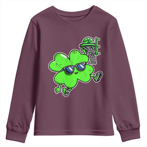 Funny Basketball Shamrock Youth Sweatshirt Dunking Sports Player St. Patrick's Day TS02 Maroon Print Your Wear