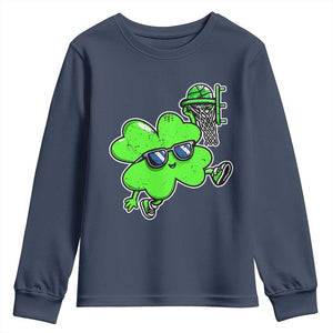 Funny Basketball Shamrock Youth Sweatshirt Dunking Sports Player St. Patrick's Day TS02 Navy Print Your Wear