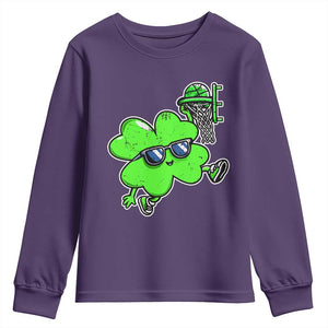 Funny Basketball Shamrock Youth Sweatshirt Dunking Sports Player St. Patrick's Day TS02 Purple Print Your Wear