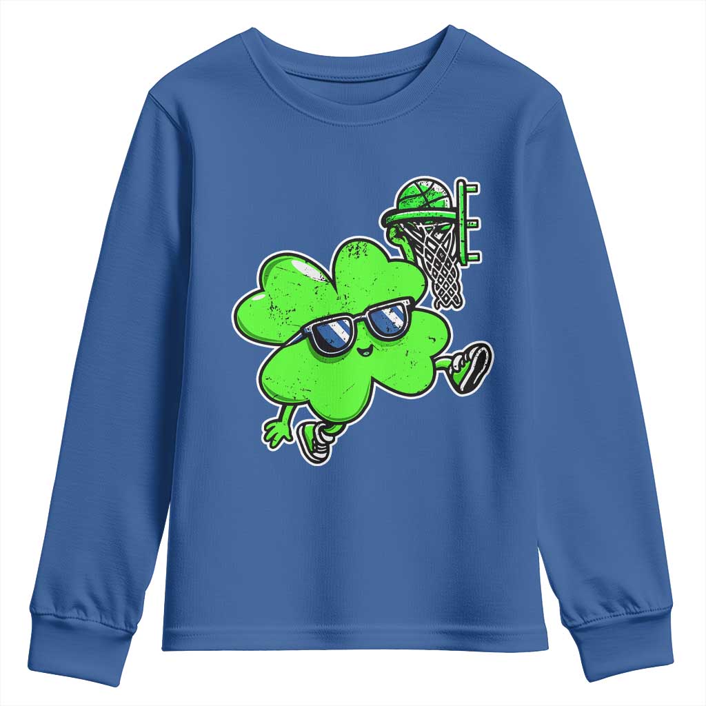 Funny Basketball Shamrock Youth Sweatshirt Dunking Sports Player St. Patrick's Day TS02 Royal Blue Print Your Wear