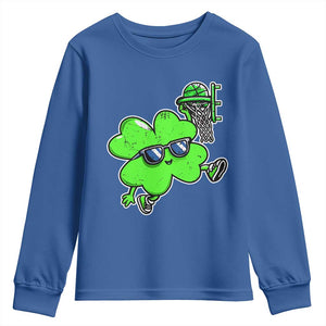 Funny Basketball Shamrock Youth Sweatshirt Dunking Sports Player St. Patrick's Day TS02 Royal Blue Print Your Wear