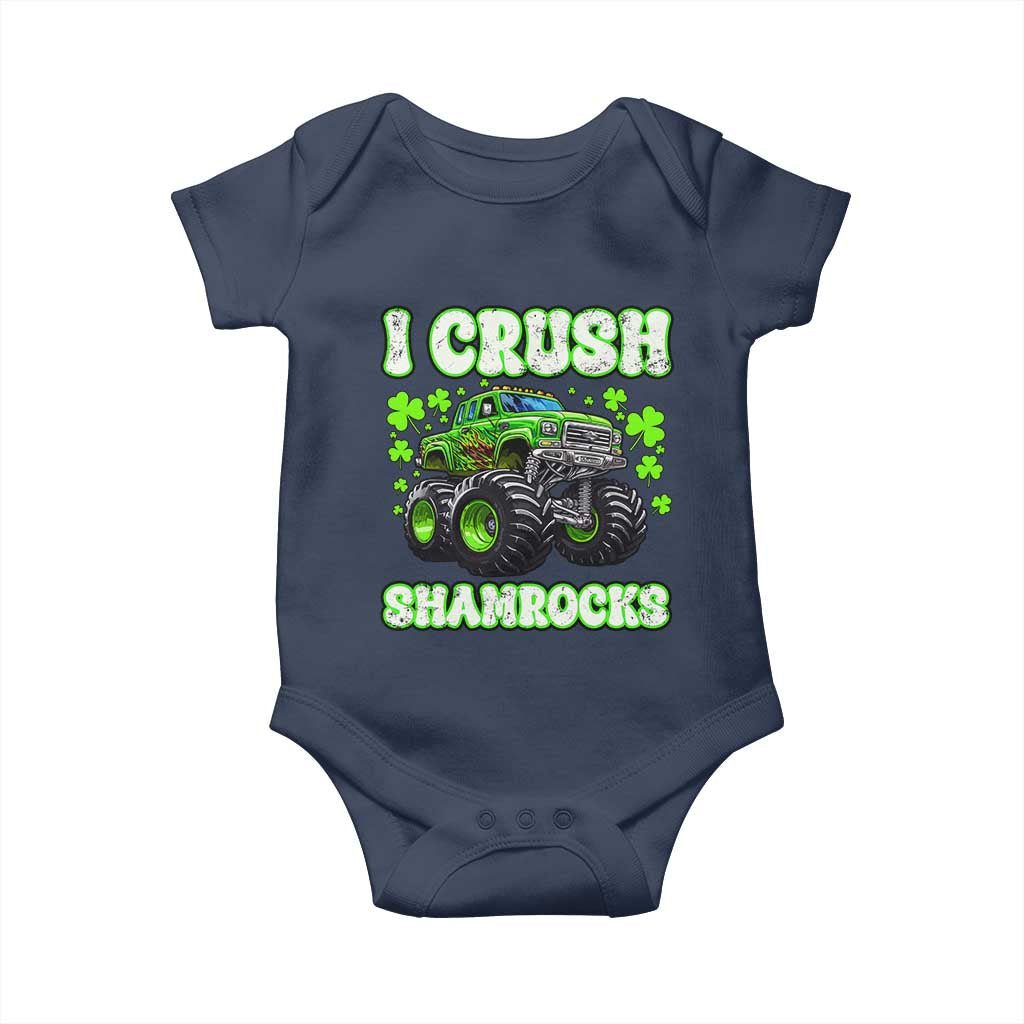 Funny St Patricks Day Monster Truck Baby Onesie I Crush Shamrocks Retro TS02 Navy Print Your Wear