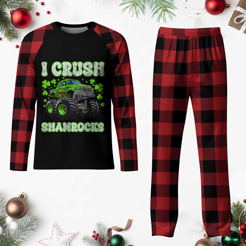 Funny St Patricks Day Monster Truck Plaid Pajama Set I Crush Shamrocks Retro TS02 Buffalo Plaid Print Your Wear