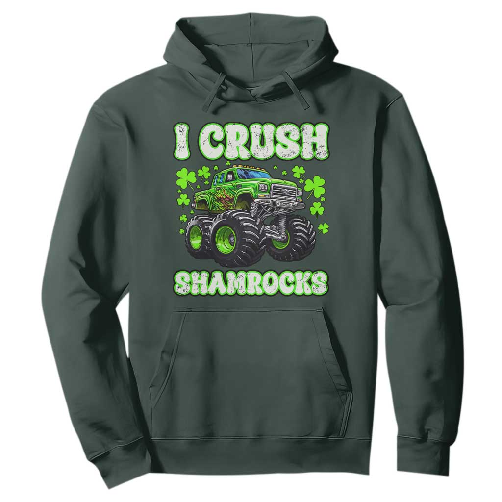 Funny St Patricks Day Monster Truck Hoodie I Crush Shamrocks Retro TS02 Dark Forest Green Print Your Wear