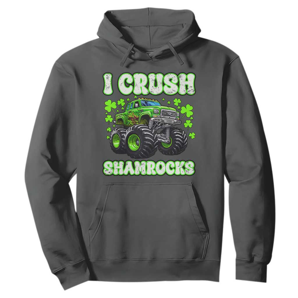 Funny St Patricks Day Monster Truck Hoodie I Crush Shamrocks Retro TS02 Dark Heather Print Your Wear
