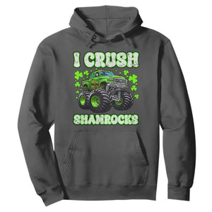Funny St Patricks Day Monster Truck Hoodie I Crush Shamrocks Retro TS02 Dark Heather Print Your Wear