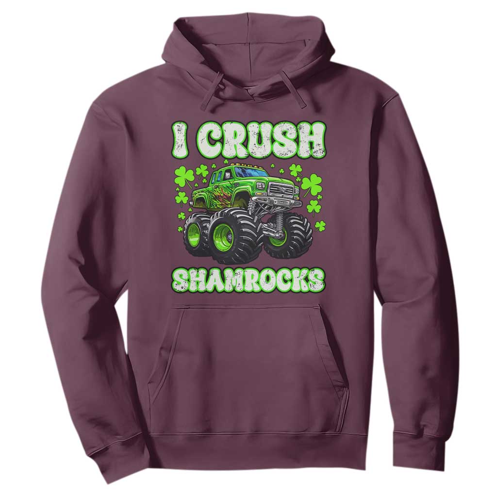 Funny St Patricks Day Monster Truck Hoodie I Crush Shamrocks Retro TS02 Maroon Print Your Wear