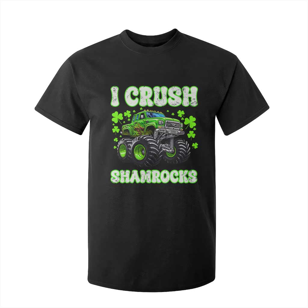 Funny St Patricks Day Monster Truck T Shirt For Kid I Crush Shamrocks Retro TS02 Black Print Your Wear