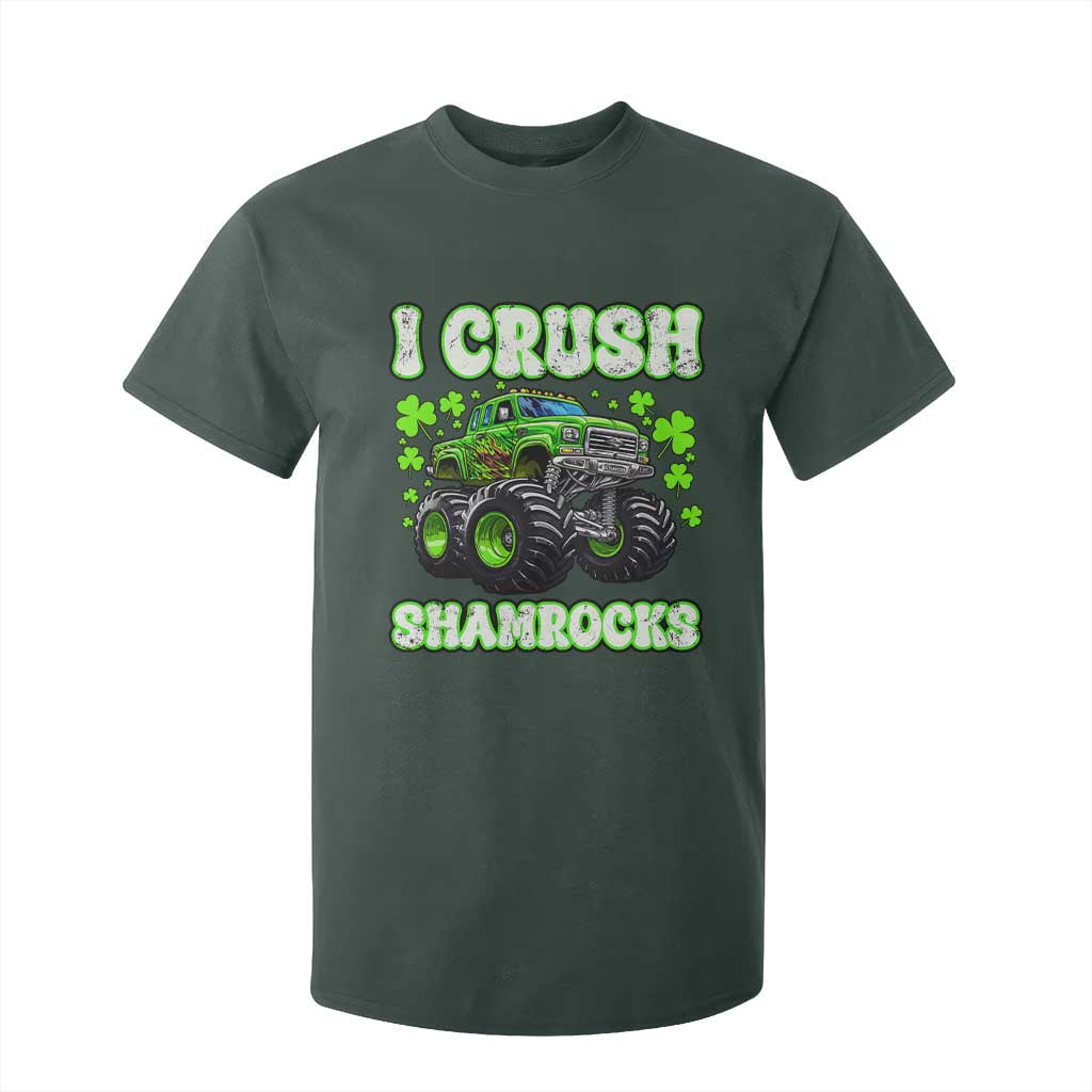 Funny St Patricks Day Monster Truck T Shirt For Kid I Crush Shamrocks Retro TS02 Dark Forest Green Print Your Wear