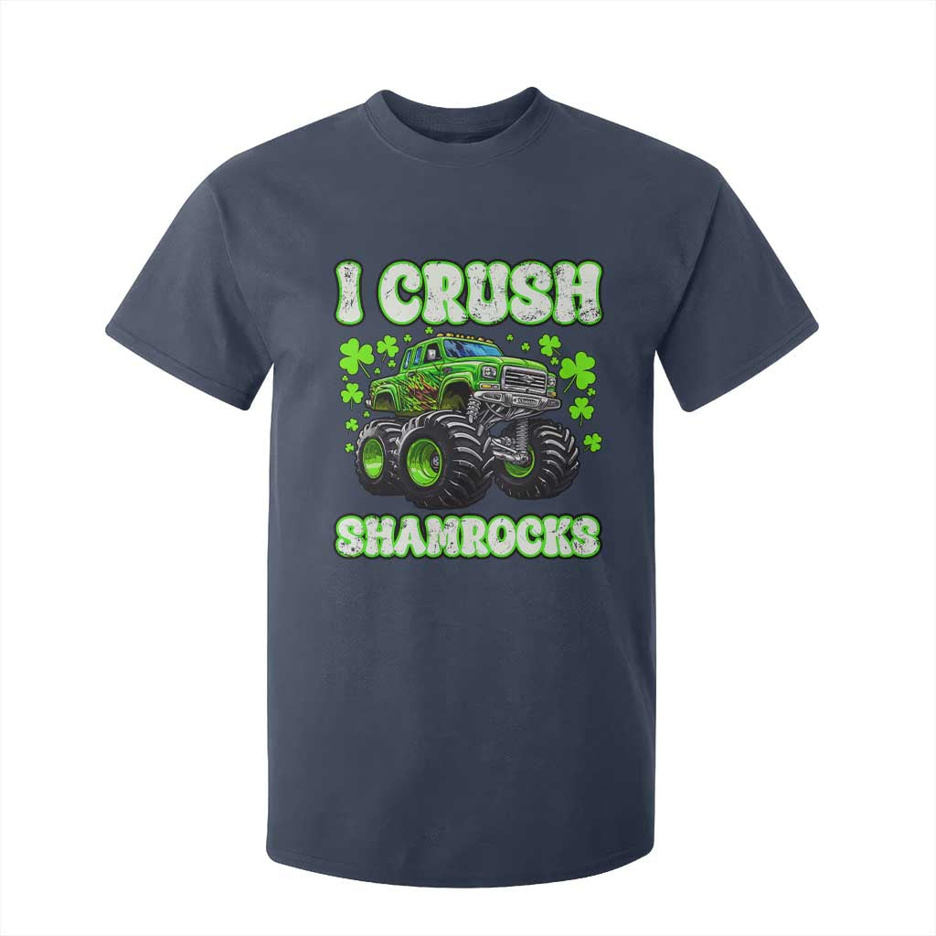 Funny St Patricks Day Monster Truck T Shirt For Kid I Crush Shamrocks Retro TS02 Navy Print Your Wear