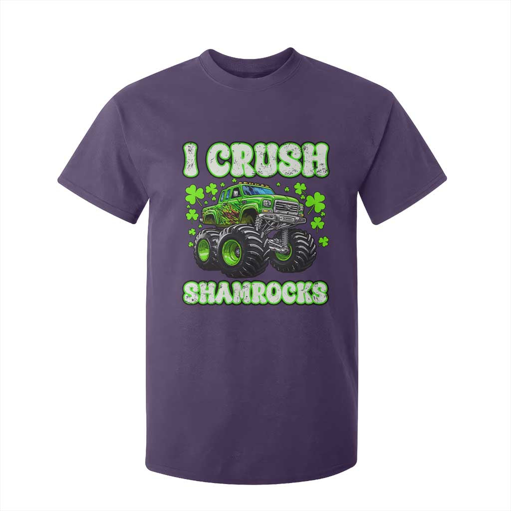 Funny St Patricks Day Monster Truck T Shirt For Kid I Crush Shamrocks Retro TS02 Purple Print Your Wear