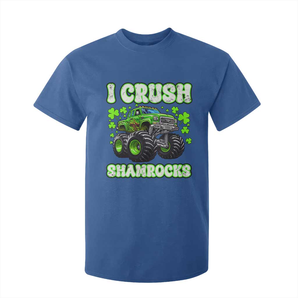 Funny St Patricks Day Monster Truck T Shirt For Kid I Crush Shamrocks Retro TS02 Royal Blue Print Your Wear