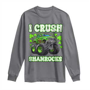 Funny St Patricks Day Monster Truck Long Sleeve Shirt I Crush Shamrocks Retro TS02 Charcoal Print Your Wear