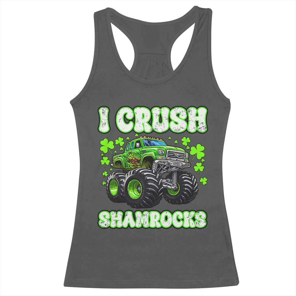 Funny St Patricks Day Monster Truck Racerback Tank Top I Crush Shamrocks Retro TS02 Dark Heather Print Your Wear