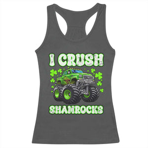 Funny St Patricks Day Monster Truck Racerback Tank Top I Crush Shamrocks Retro TS02 Dark Heather Print Your Wear