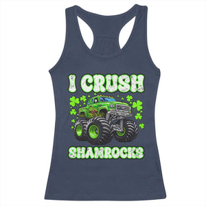 Funny St Patricks Day Monster Truck Racerback Tank Top I Crush Shamrocks Retro TS02 Navy Print Your Wear