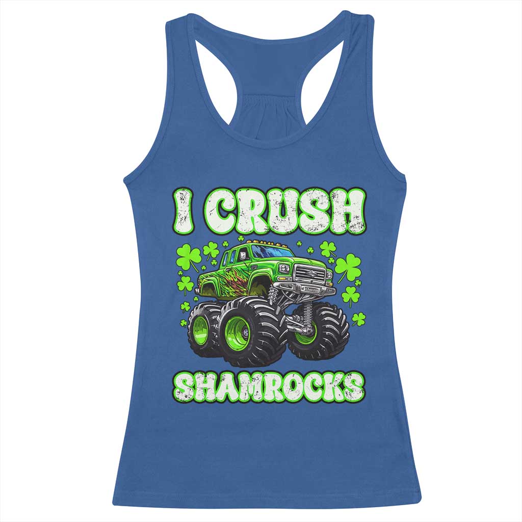 Funny St Patricks Day Monster Truck Racerback Tank Top I Crush Shamrocks Retro TS02 Royal Blue Print Your Wear