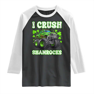 Funny St Patricks Day Monster Truck Raglan Shirt I Crush Shamrocks Retro TS02 Black White Print Your Wear