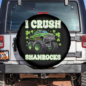Funny St Patricks Day Monster Truck Spare Tire Cover I Crush Shamrocks Retro TS02 No hole Black Print Your Wear