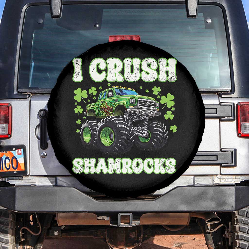 Funny St Patricks Day Monster Truck Spare Tire Cover I Crush Shamrocks Retro TS02 No hole Black Print Your Wear