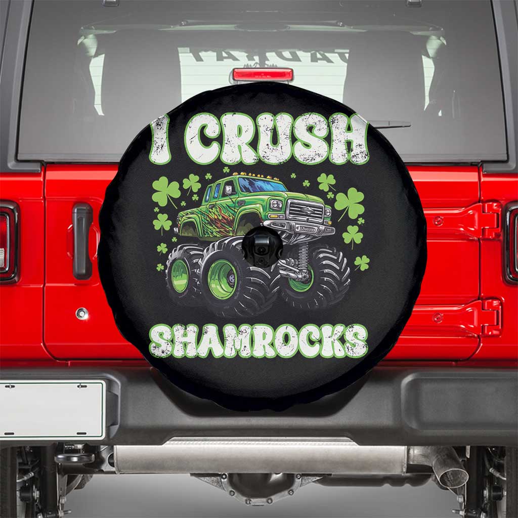 Funny St Patricks Day Monster Truck Spare Tire Cover I Crush Shamrocks Retro TS02 Black Print Your Wear