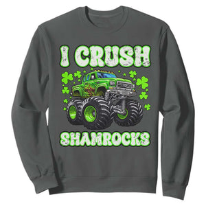 Funny St Patricks Day Monster Truck Sweatshirt I Crush Shamrocks Retro TS02 Dark Heather Print Your Wear